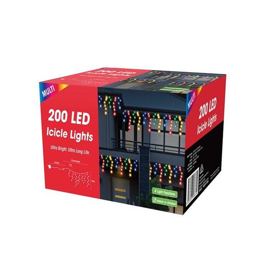 Xmas Icicle Lights 200 LED, Multi Coloured