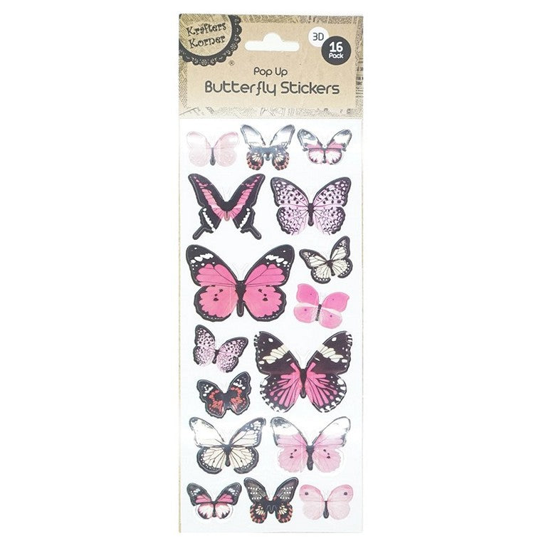 Adhesive Pop Up Butterflies, 16pk, 4 Asstd Designs