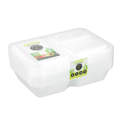 L&L Food Prep 3 Section Containers, 1200ml, 8pk