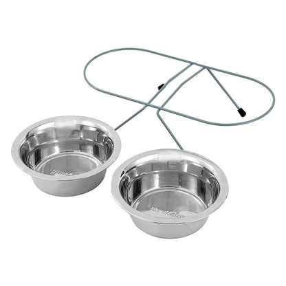 Small Double Pet Bowl S/Steel w/ Stand