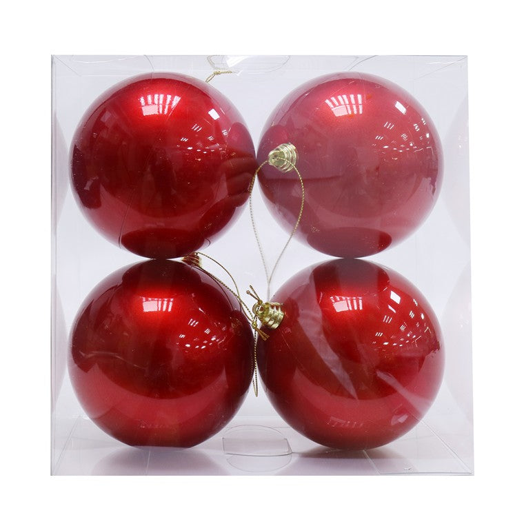 Baubles, Red, 10cm, 4pk