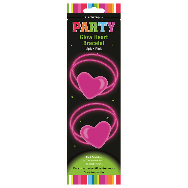 Glow Heart Bracelet, Pink, 2pk