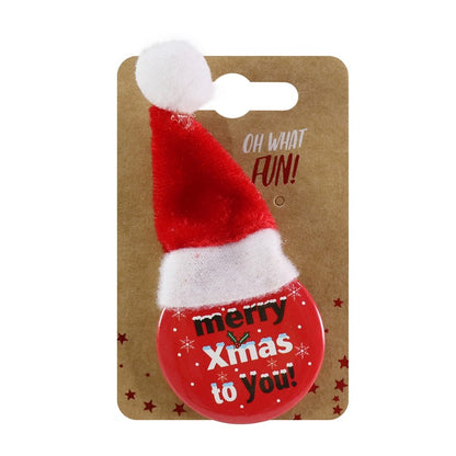 Santa Hat Metal Badge, Asstd