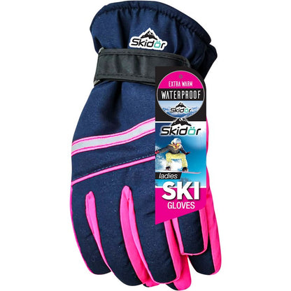 Ladies Ski Gloves, Water Resistant, 3 Asstd Colours