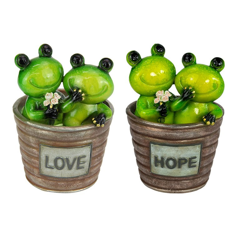 Inspirational Frog In Pot, 2 Assorted, 13.5cm.