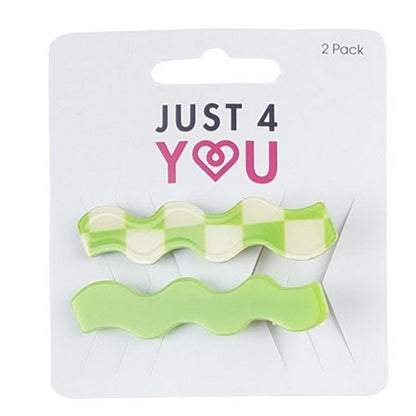 Hair Clip,  Check Wave, 2pk, 4 Asstd Colours