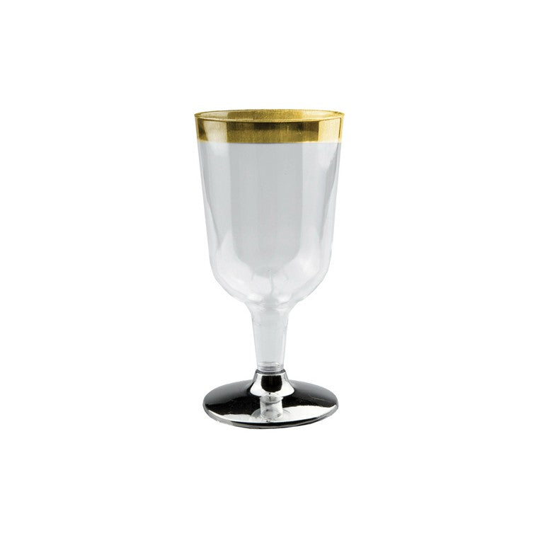 Plastic Wine Glass w/ Gold, 210ml, 6pk