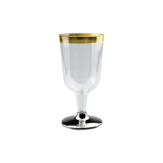 Plastic Wine Glass w/ Gold, 210ml, 6pk