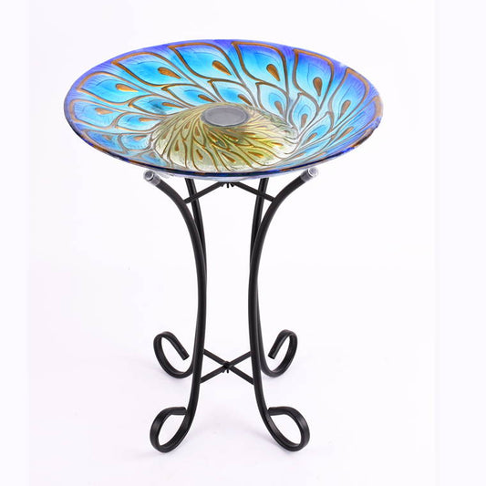 Solar Peacock Birdbath w/ Stand