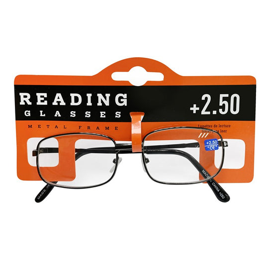 Reading Glasses Metal Frame +2.50, 6 Asstd Colours