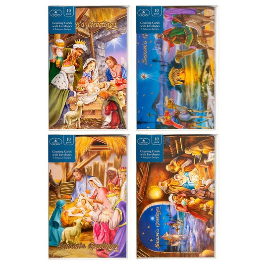 Xmas Cards Textured Foil Religious, 10pk