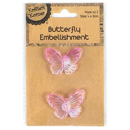 Butterfly Embellishments, 2pk, 6 Asstd Colours