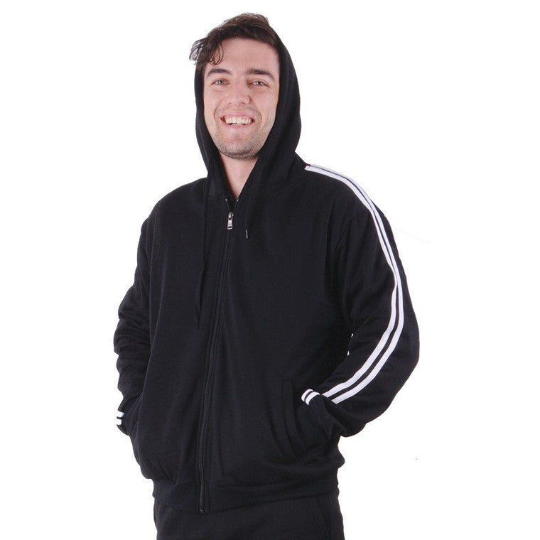 Zip Thru Fleece w/ Stripe Black, XXXL