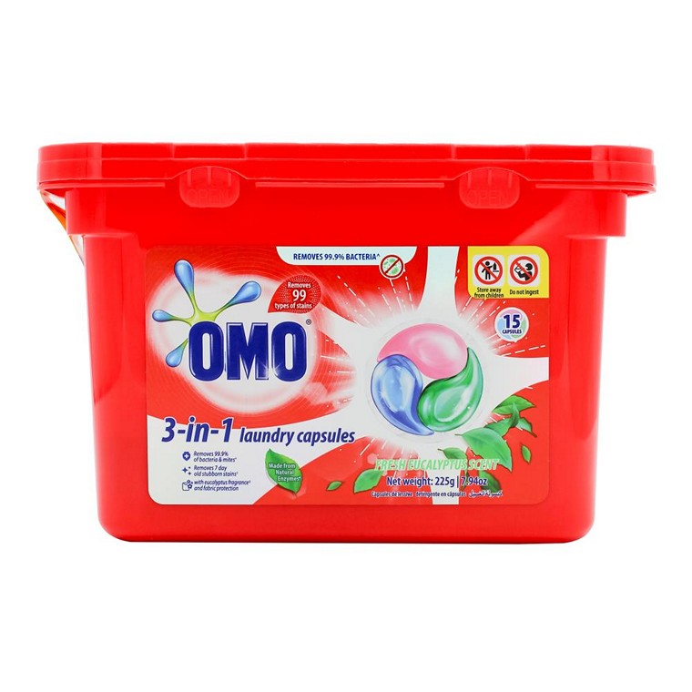 Omo 3-In-1 Laundry Capsules, Eucalyptus, 15pk