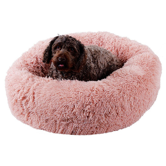 Medium Soothing Plush Donut Dog Bed, Blush