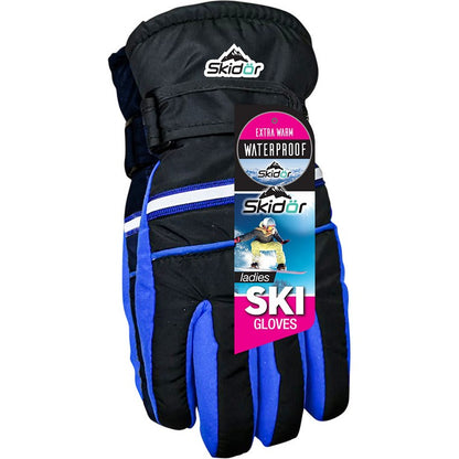 Ladies Ski Gloves, Water Resistant, 3 Asstd Colours