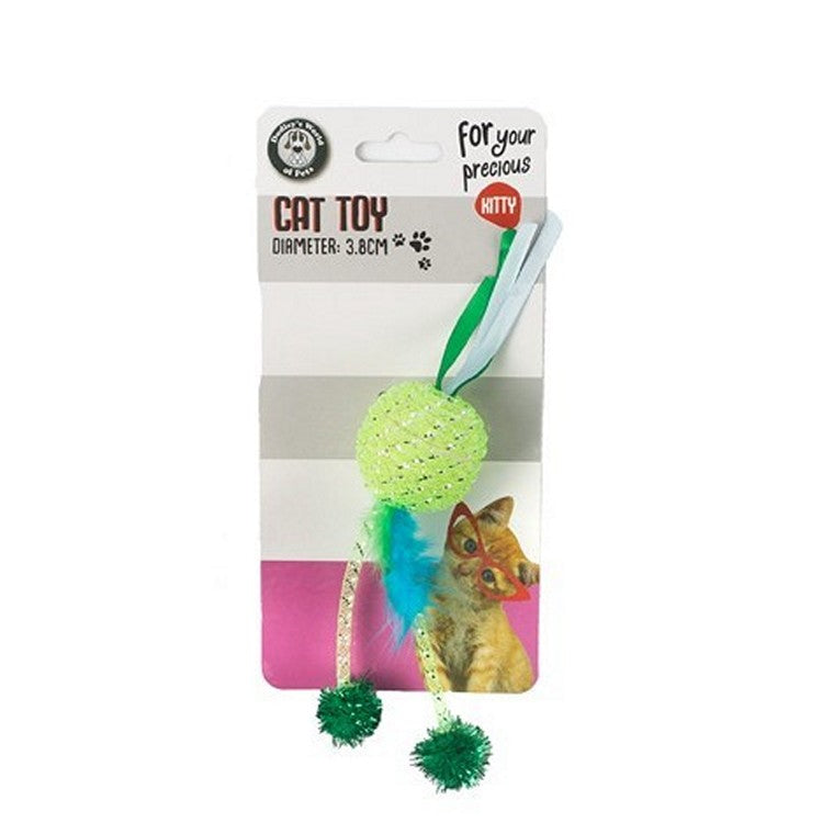 Cat Toy Sponge Ball With Tassels, 3 Asstd Colours