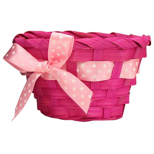 Woven Round Basket w/ Ribbon, 11cm x 6cm, Asstd Colours