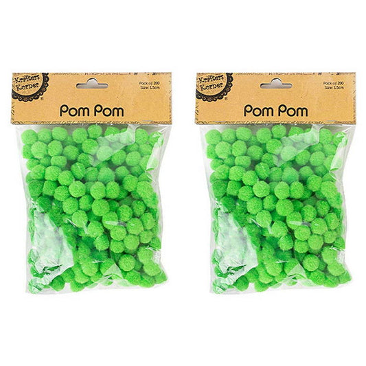 Pom Pom, Green, 200pk, 1.5cm