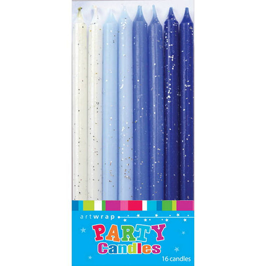 Candle 12cm, Glitter Blues, 16pk