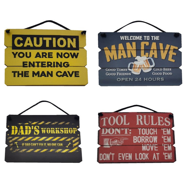 Man Cave Panelled Wood Signs, Asstd