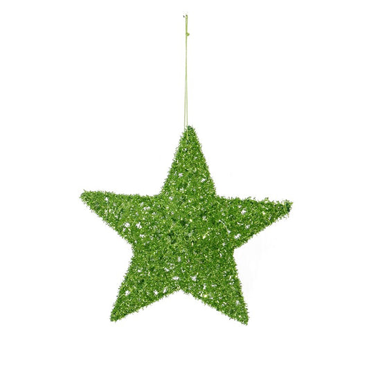 Mean Green Hanging Tinsel Star, 20cm