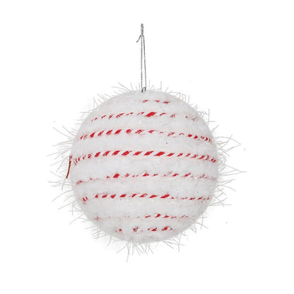 White Candy Cane Rope Bauble, 10cm