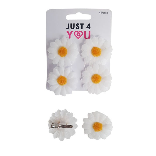 Hair Clip, Daisies, 4pk