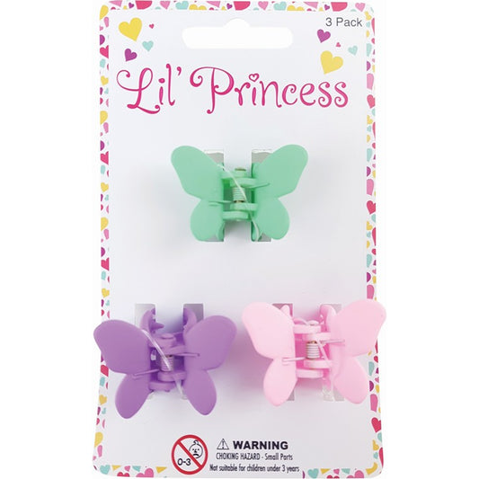 Little Princess Claw Clip, Butterfly, 3cm, 3pk