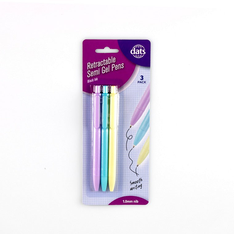 Retractable Semi Gel Pens, 3pk