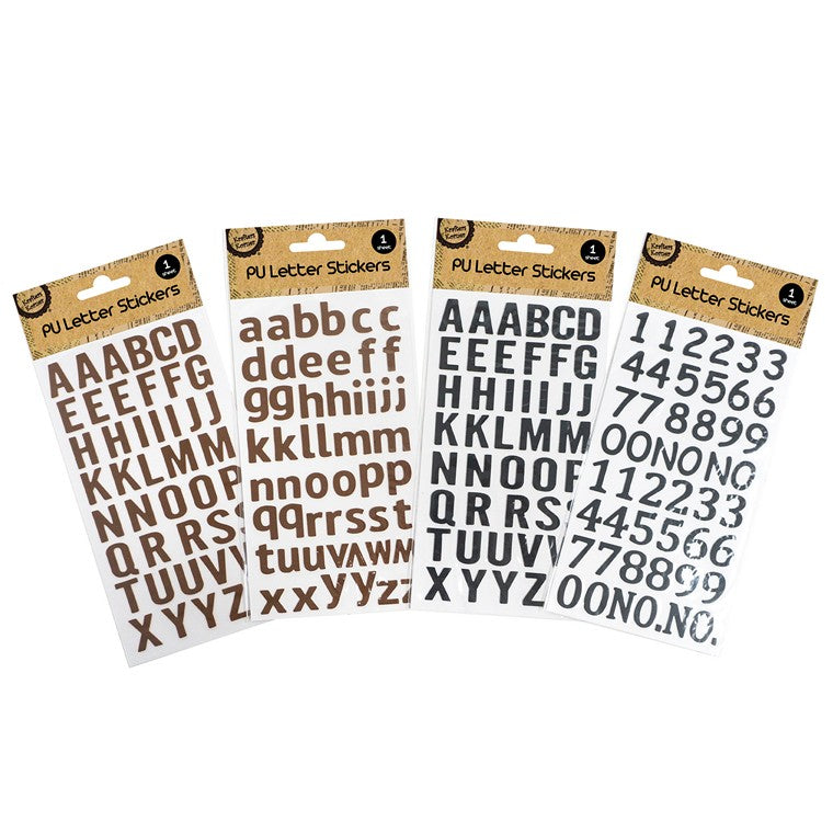 PU Letter or Number Stickers, 4 Asstd Designs