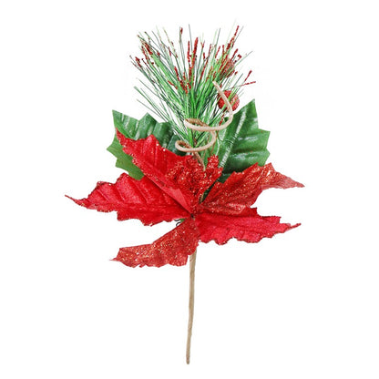 Poinsettia Pick Glitter, 20cm, Asstd