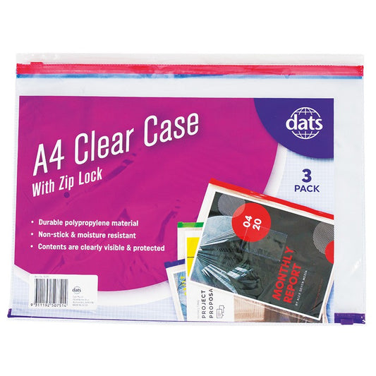 Pencil Case A4 Clear, 3pk