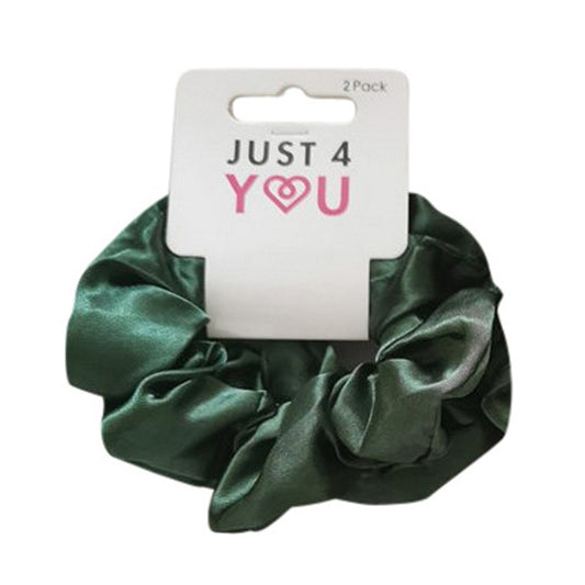 School Hair Scrunchie Satin, Bottle Green, 2pk