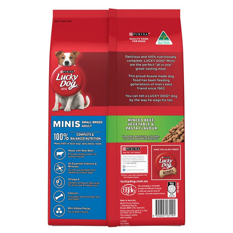 Lucky Dog, Minis, Minced Beef, Vegetable & Pasta, 3kg