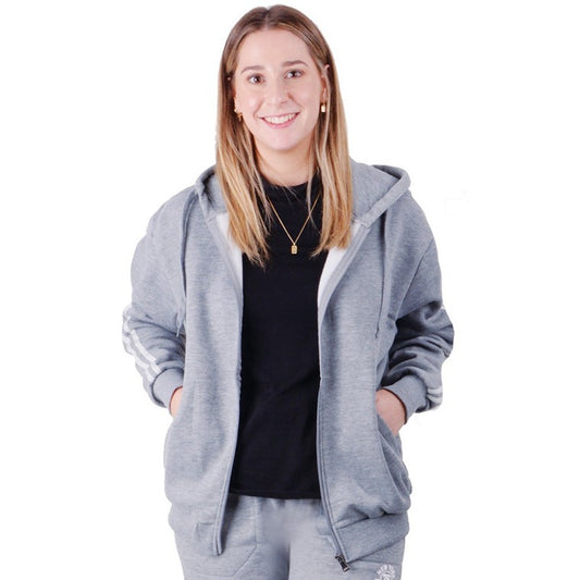 Zip Thru Fleece w/ Stripe Grey, M