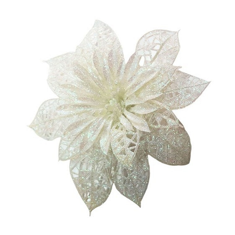 Glitter Poinsettia Flower w/ Clip, Asstd, 13cm