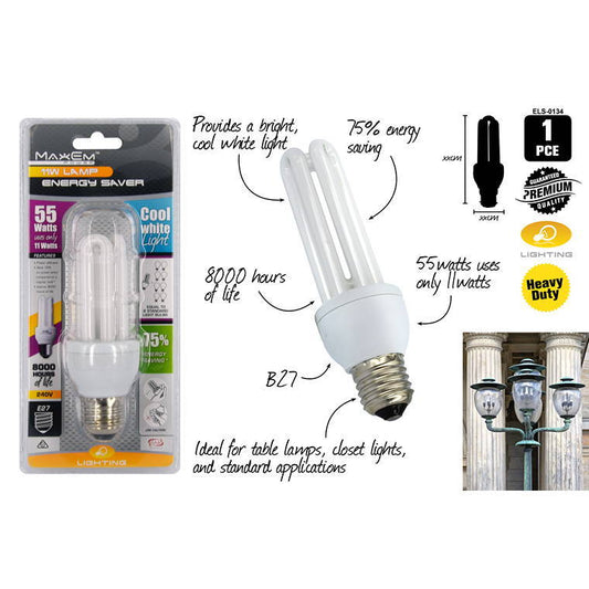 Energy Saver Lights. Cool White, E27, 55W/11W Screw, 650 Lumen