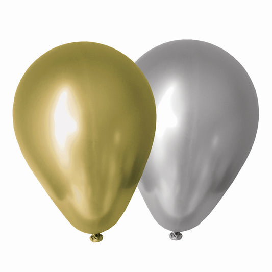 Balloons, Chrome, Gold & Silver, 30cm, 10pk