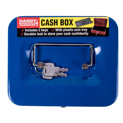 Metal Cash Box, 19x15.5x8cm, 3 Asstd Colours