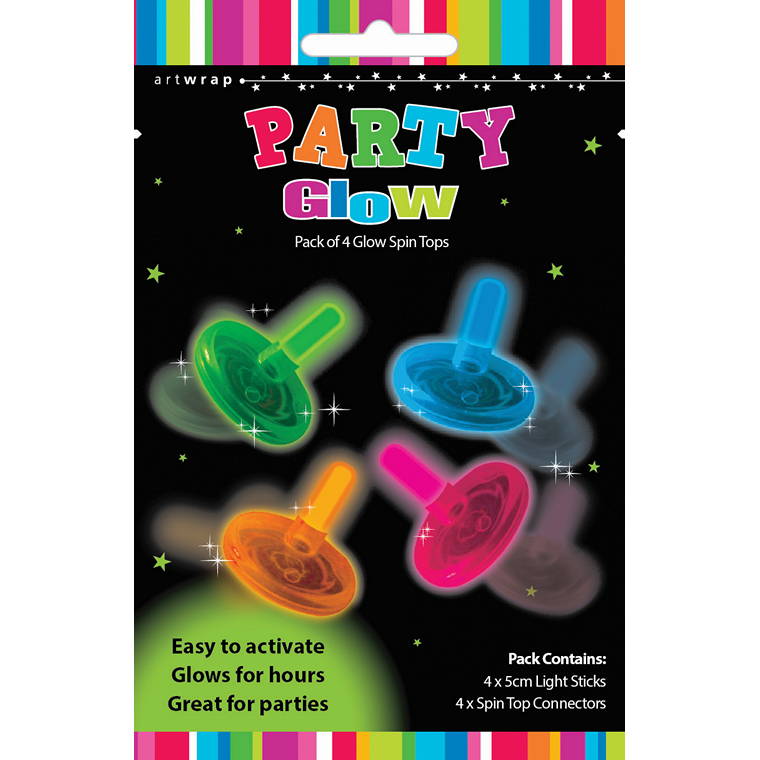 Glow Favours Spin Tops, 4pk