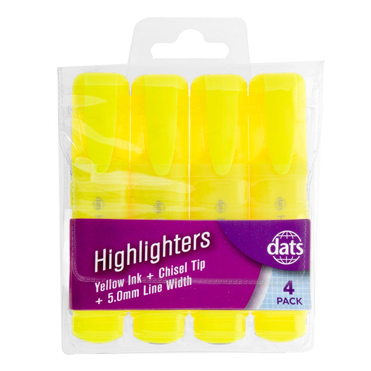 Fluro Yellow Highlighters, 4pk