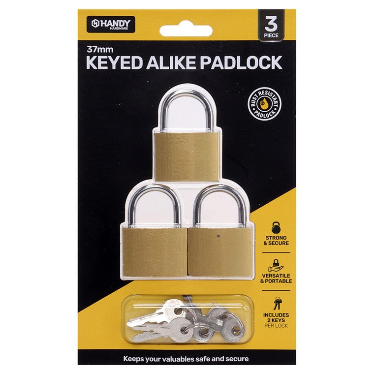 Keyed Alike Padlock, 37mm,  3pk