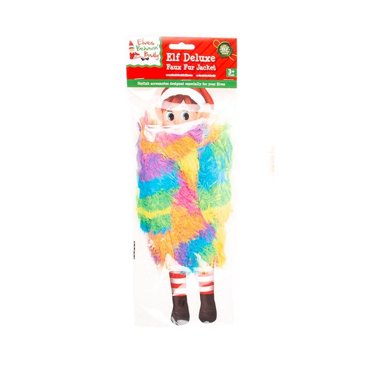 Xmas Elf Deluxe Rainbow Fluffy Fur Jacket