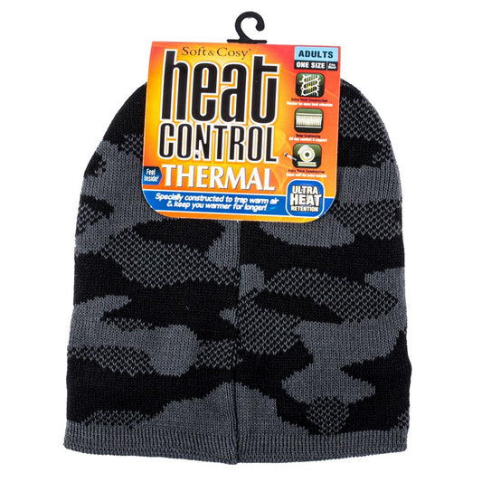 Adults Heat Control Beanie Camo, Black