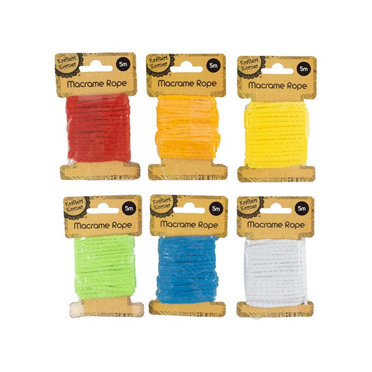 Macrame Rope, 5m, 6 Asstd Colours