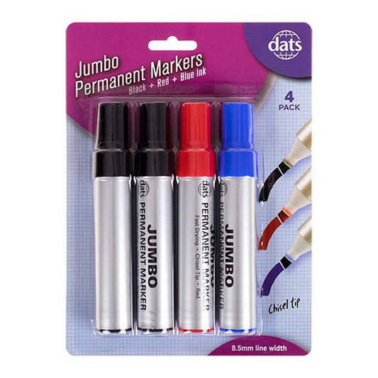 Marker, Permanent, Jumbo, Mixed, 4pk