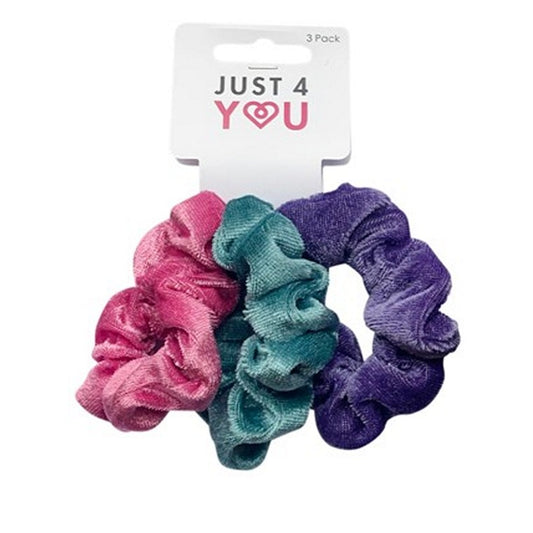Hair Scrunchie Velvet, 3pk, 3 Asstd Colours