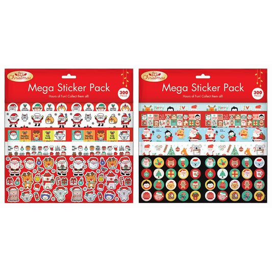 Christmas Mega Sticker Pack, 300Pk, 2 Asstd Designs