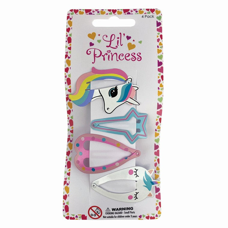 Little Princess Snap Clip, Unicorns, 4pk